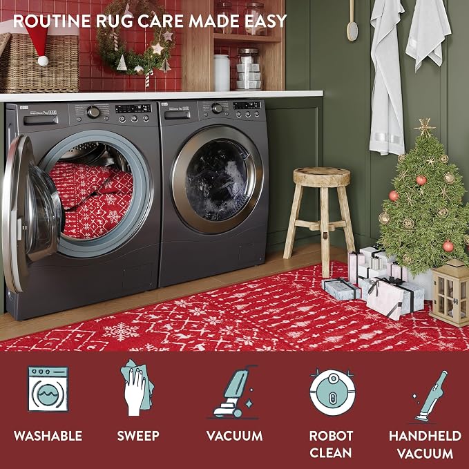 Lahome Christmas Rug 3x5 Red Washable Non Slip Small Area Rug Soft Low Pile - Image 6