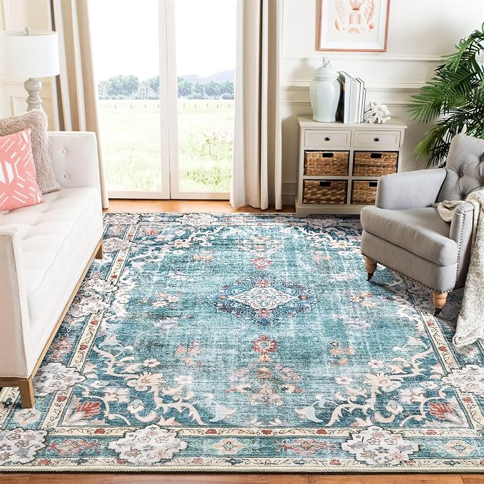 MUJOO Teal Rug 6'x9' Area Rugs for Living Room Washable Rugs Large Boho Carpet by MUJOO