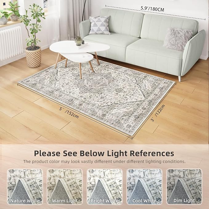 Deerly Area Rug 3x5 Rugs with Non-Slip Backing, Washable 3x5 Rugs - Image 3