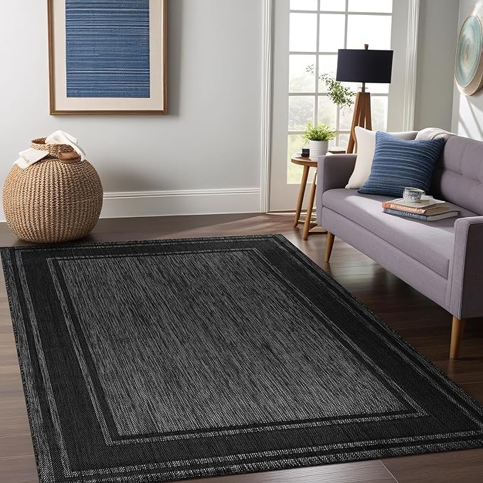 Beverly Rug Outdoor Rug 6x9 Modern Bordered Area Rugs - Image 4