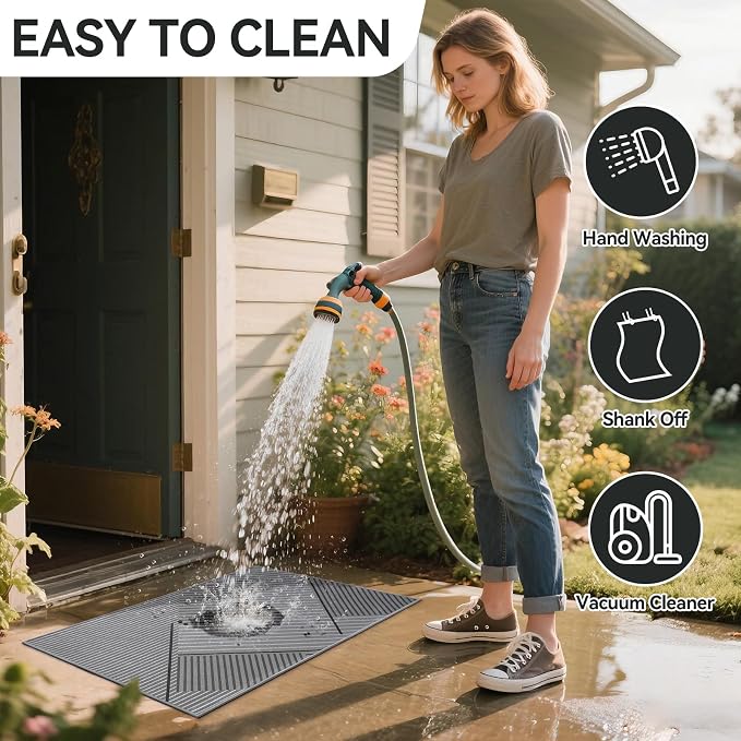 Front Door Mat 31''x47'', Non Slip Absorbent Muddy Dirt Resist Washable - Image 8