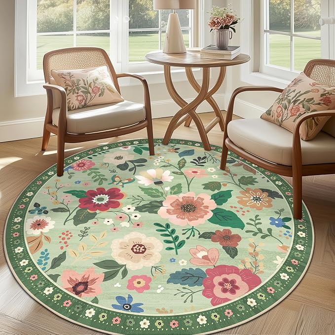 Floral 8ft Area Rug Machine Washable Soft Print Boho Carpet Non Slip Doormat - Image 9