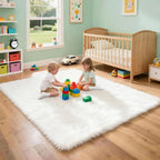 4x6 Solid Fluffy White Area Rug – Washable, Living Room Rug, Non-Slip High Pile - Image 4