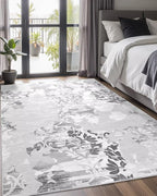 Washable Abstract Rug, 4x6 Classic Grey and White Floral Area Rugs by Macgace