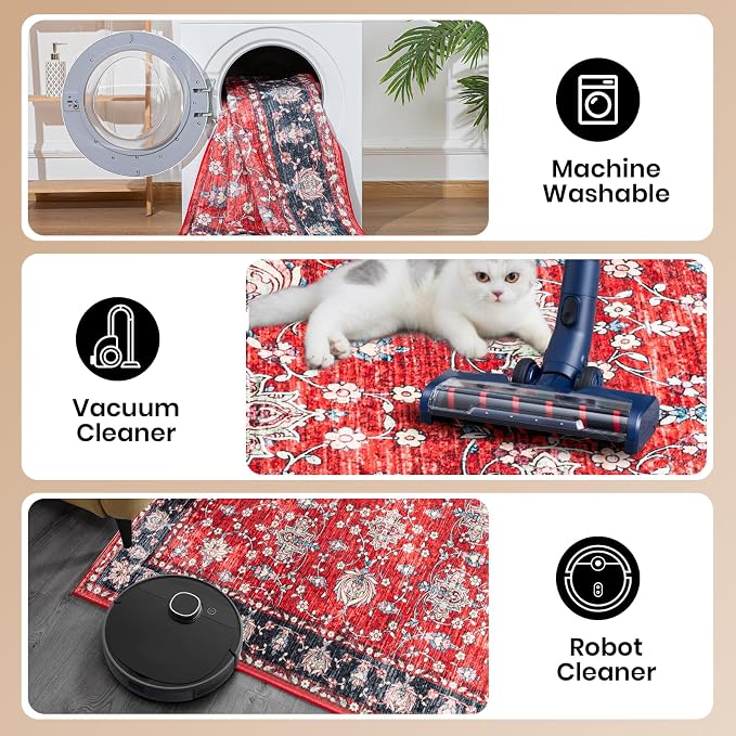 Area Rug for Living Room, 9x12 Machine Washable Non Slip Large Faux Wool Throw - Image 4