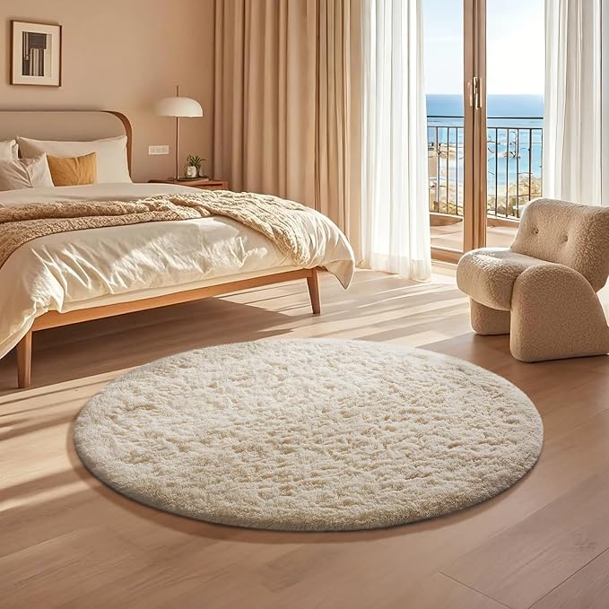 Ophanie Round Rugs 3Ft Ivory Circle Area Rug, Christmas Room Decor, Aesthetic - Image 5