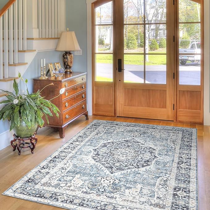 Area Rug 4×6, Vintage Boho Rug, Ultra-Soft Low Pile, Non Slip, Stain Resistant by DomitapisRug
