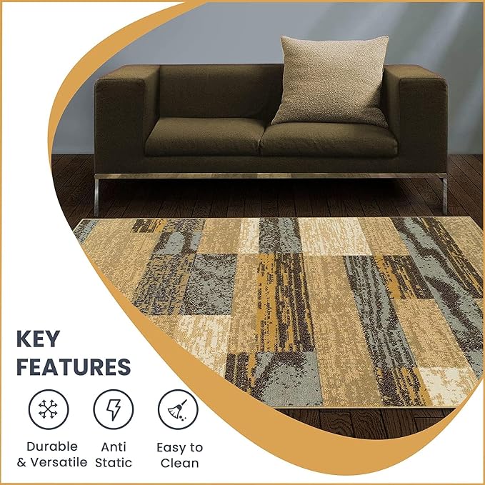 SUPERIOR Indoor Area Rug, Jute Backed, Modern Geometric Patchwork Floor Decor - Image 6