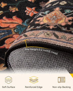 Area Rugs 8'x10' Washable Non-Slip, Floral Vintage Distress Print Pattern - Image 4