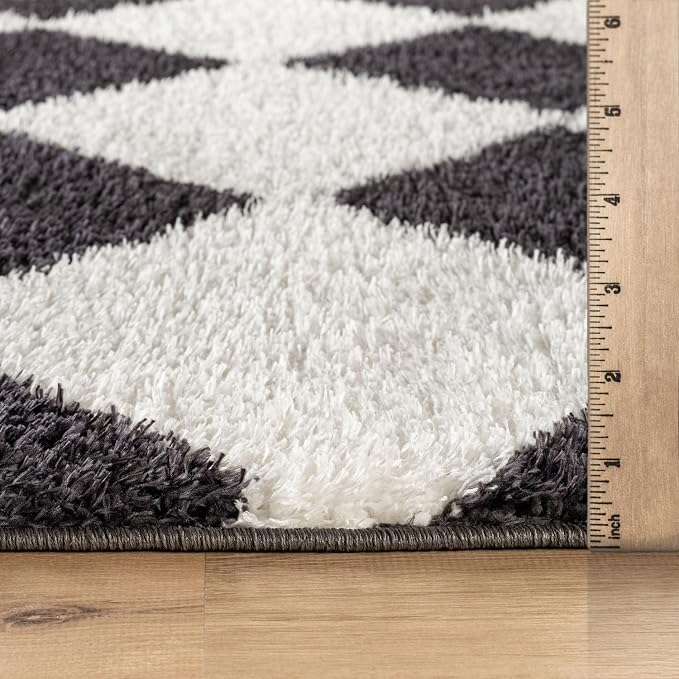 Rugshop Diamond Wave Pattern Shag Runner Rug Anthracite Dark Gray 2' 3" x 12' - Image 3