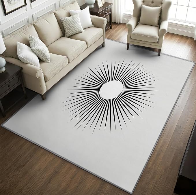 Mid Century Rugs for Living Room -Minimalist Sun Rug, 3x5 ft, Modern Abstract - Image 2