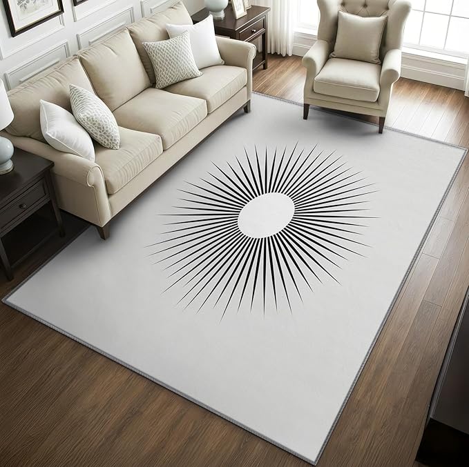 Mid Century Rugs for Living Room -Minimalist Sun Rug, 3x4 ft, Modern Abstract - Image 2