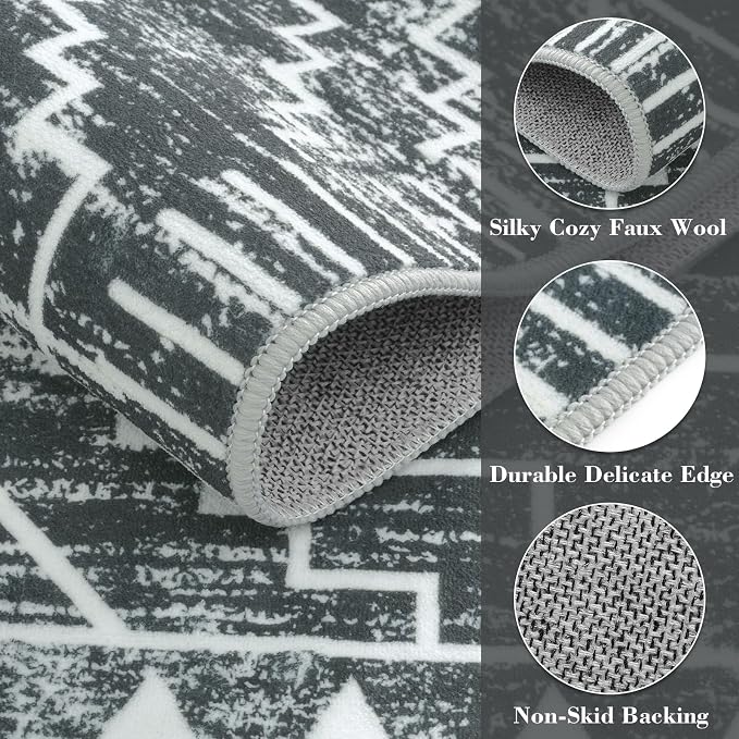 Wonnitar Moroccan 6x9 Area Rugs, Washable Grey Rugs - Image 4