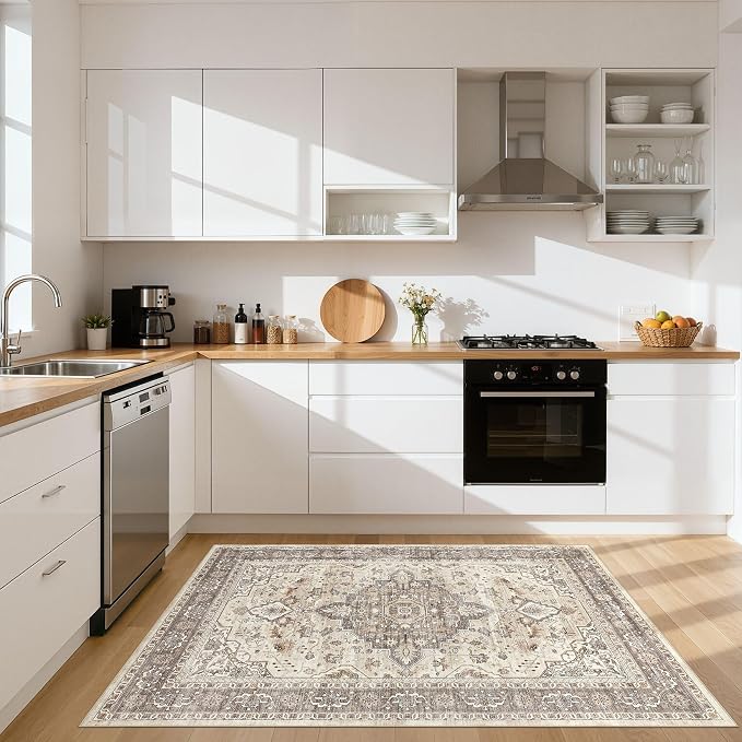 4x6 Area Rug Washable Rugs: Boho Large Neutral Vintage Soft Rugs Stain - Image 3