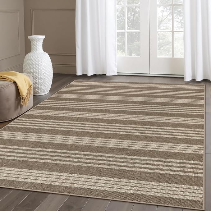 Lahome Striped Non Shed Easy Jute Rug, 5x7 Large Living Dining Room Rug by Lahome