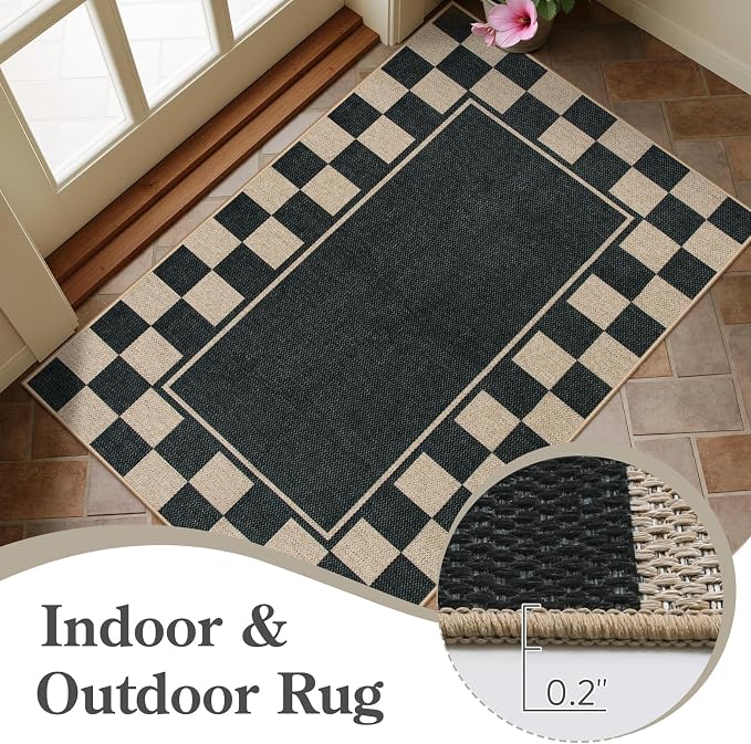 Moynesa Easy Jute Rug Checkered Outdoor Patio Rug 3x5, Washable Rugs - Image 6