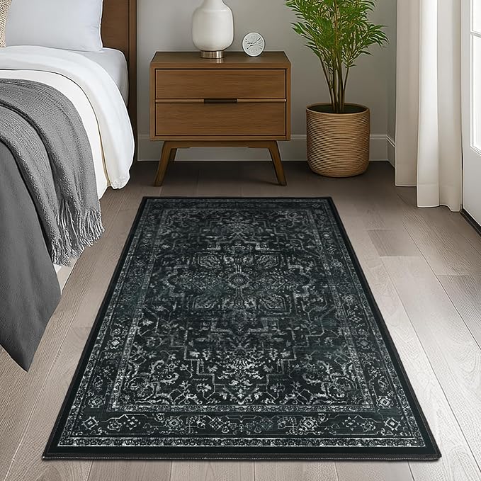 Black Distressed 3x5 Area Rugs for Entryway Foyer, Washable Non Slip Low Pile - Image 4