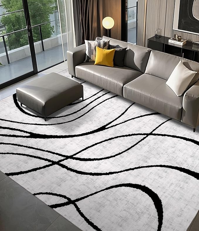 YIHOUSE Modern Rugs for Living Room, 8x10 Washable Black and White Area Rug by YIHOUSE