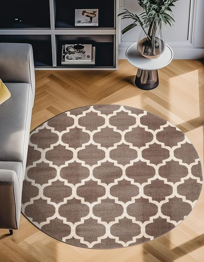 Rugs.com Lattice Collection Rug – 3 Ft Round Brown Medium-Pile Rug Perfect by Rugscom