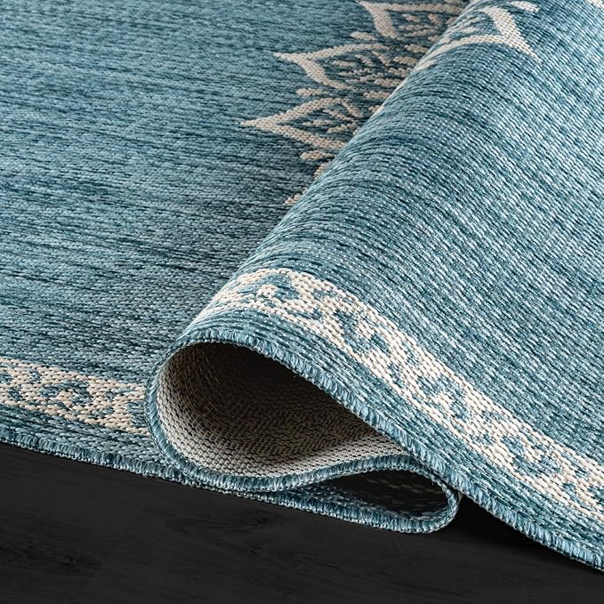 CAMILSON Outdoor Rug 6x9 Medallion Aqua Modern Area Rugs - Image 3