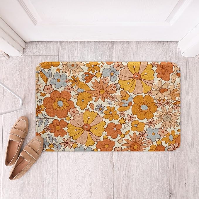 Erosebridal Hippie Flower Bath Mat Groovy Birthday Decorations Non Slip Bath - Image 2
