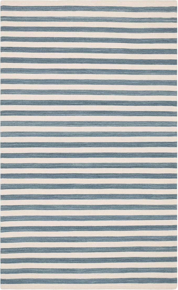 Home Conservatory Ladder Stripe Blue/Ivory Handwoven Wool 5 X 8 Feet by Home+Conservatory