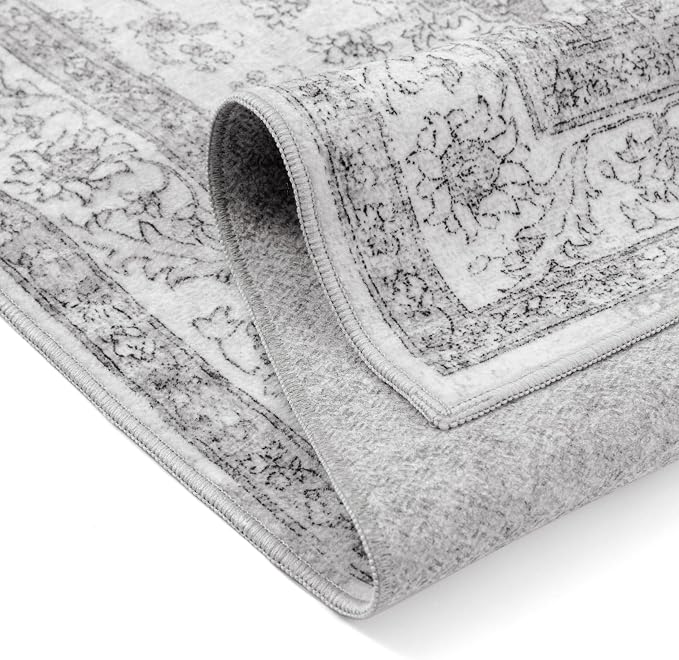 Grey Gray Area Rug 4x6 Washable Vintage Carpet - Image 8