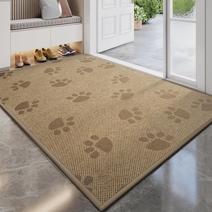 Door Mat Indoor Entrance 17"x30", 0.16" Thin Paw Print Low Pile Doormat by YDKGL