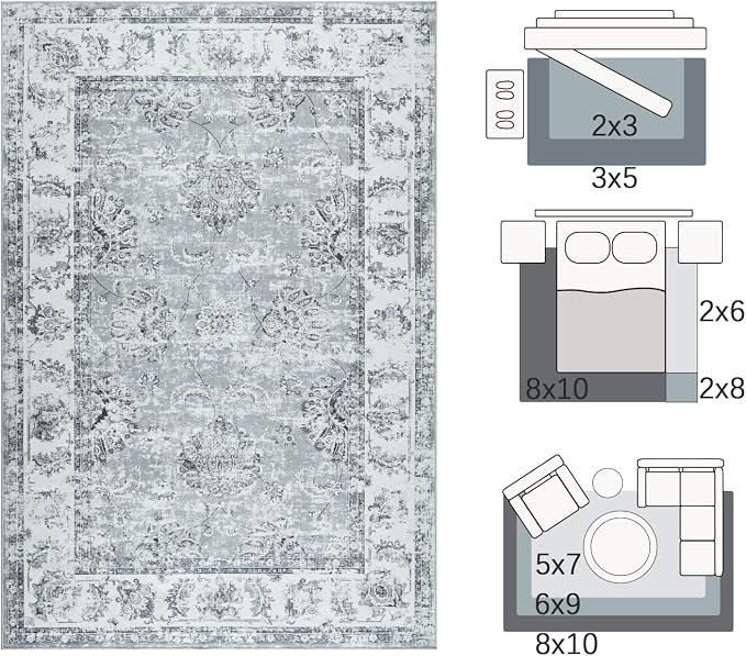 jinchan Fiora Washable Area Rug 8x10 - Image 2