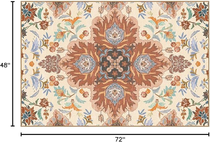 Phantoscope Washable Area Rug 4'x6' Non-Slip, Vintage Boho Rugs - Image 2