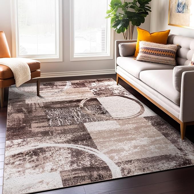Rugshop Contemporary Abstract Circle Design Area Rug, Fade-Resistant Modern by Rugshop