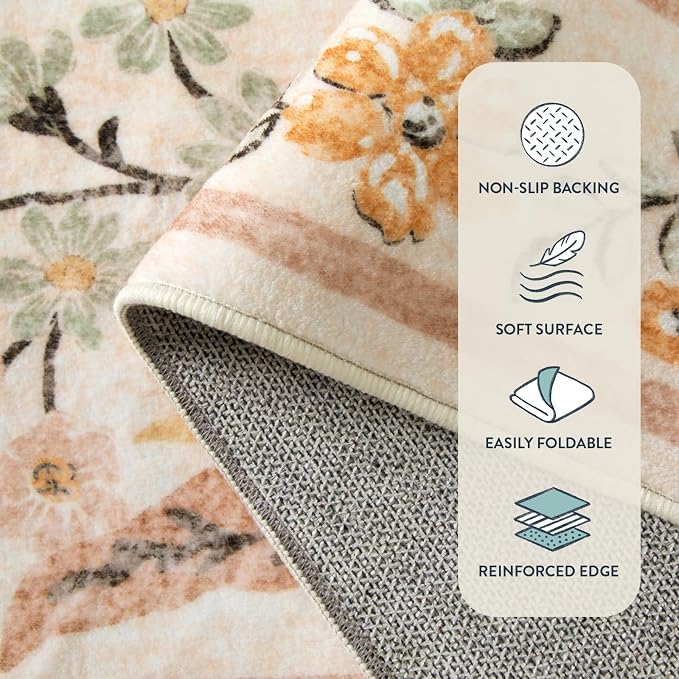 Lahome Fall Floral Washable Area Rugs 8x10, Boho Living Room Large Rugs Non-Slip - Image 8