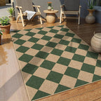 Lahome Checkered Outdoor Patio Easy Jute Rug, 3x5 Dark Green Washable Front - Image 2