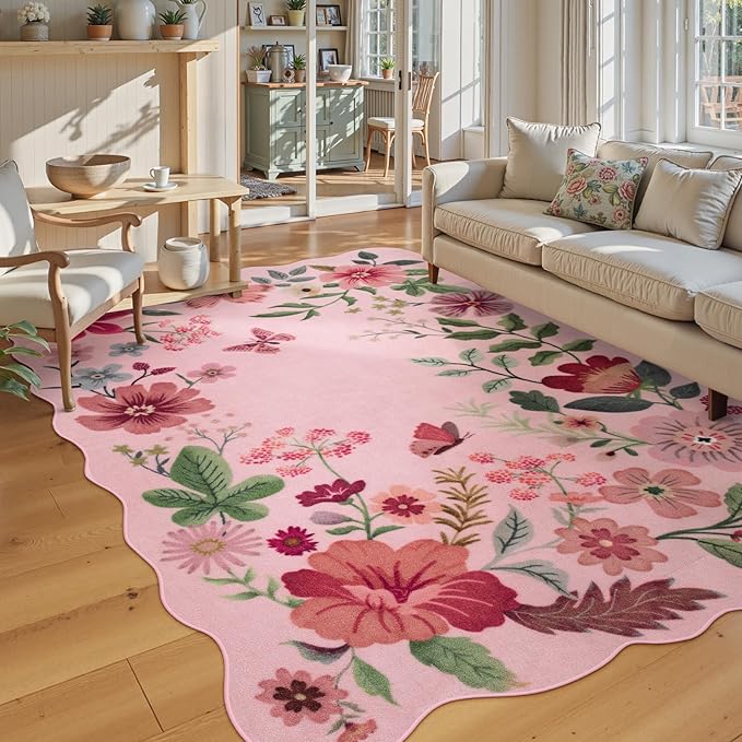 Lahome Floral Living Room Rugs, Non-Slip Washable Rugs Stain Resistant Throw by Lahome