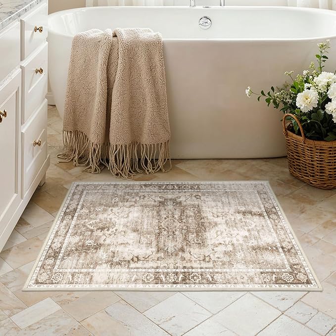 Area Rug 2x3 Doormat, Machine Washable Low Pile Vintage Rugs, Small Lightweight - Image 4