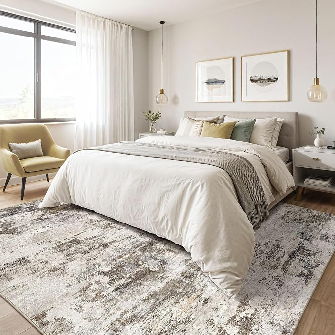 8x10 Area Rugs Living Room: Washable Large Abstract Neutral Modern Soft Rug - Image 4