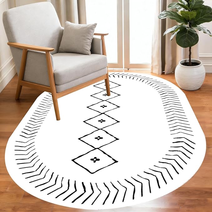 Simple Black and White Geometric Texture Bordered Area Rug 9x12 - Image 2