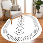 Simple Black and White Geometric Texture Bordered Area Rug 9x12 - Image 2