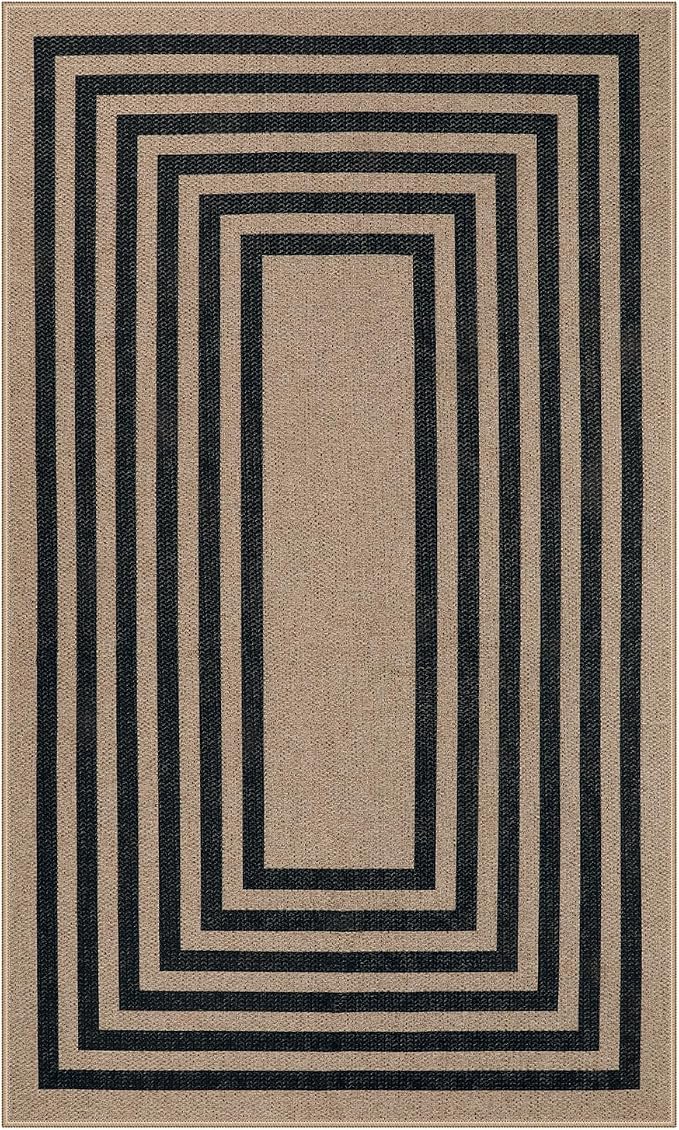 Lahome Modern Geometric Easy Jute Outdoor Rug, 3x5 Black Washable Kitchen Rugs - Image 7