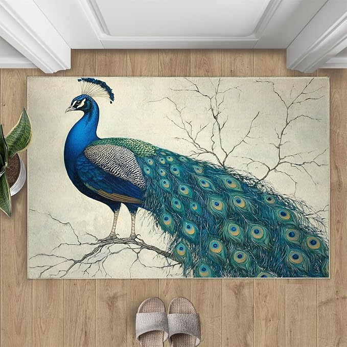 Peacock Area Rug 3x4-3x4 Rug, Peafowl Rugs by STRELEC