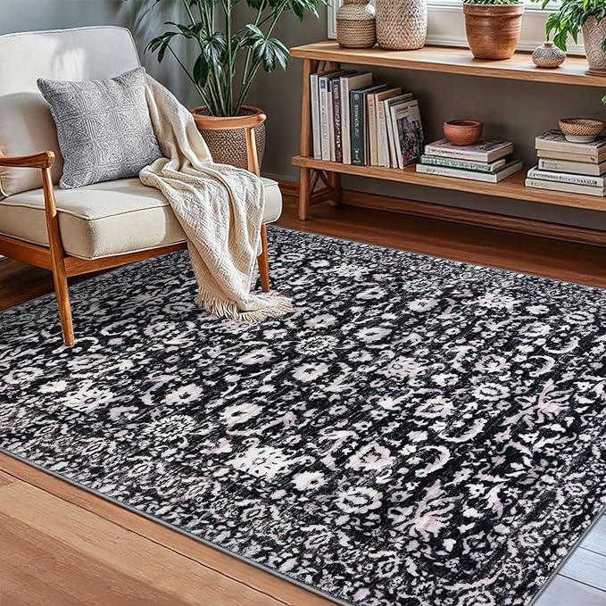 Vintage Floral 3x5 Rug, Thin Printed Faux Wool Low-Pile Kitchen Rugs Super Soft - Image 2