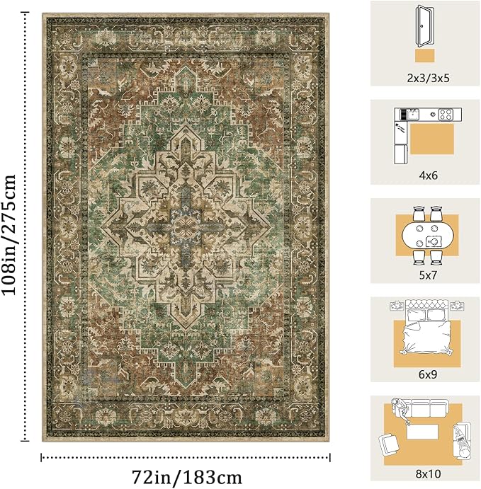 6x9 Machine Washable Area Rug for Living Room, Kids and Pets Friendly for - Image 2