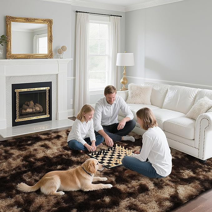 Fluffy Rug Shaggy Area Rug, Mottling Brown 9x12 Area Rugs - Image 4