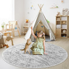 8x8 Grey Round Rug 8ft Living Room Circle Rug Vintage Round Area Rug Non Slip - Image 3