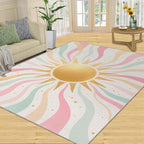 Boho Sun Area Rugs 6x8ft, Minimalist Sunburst Living Room Area Rug, Abstraction - Image 3