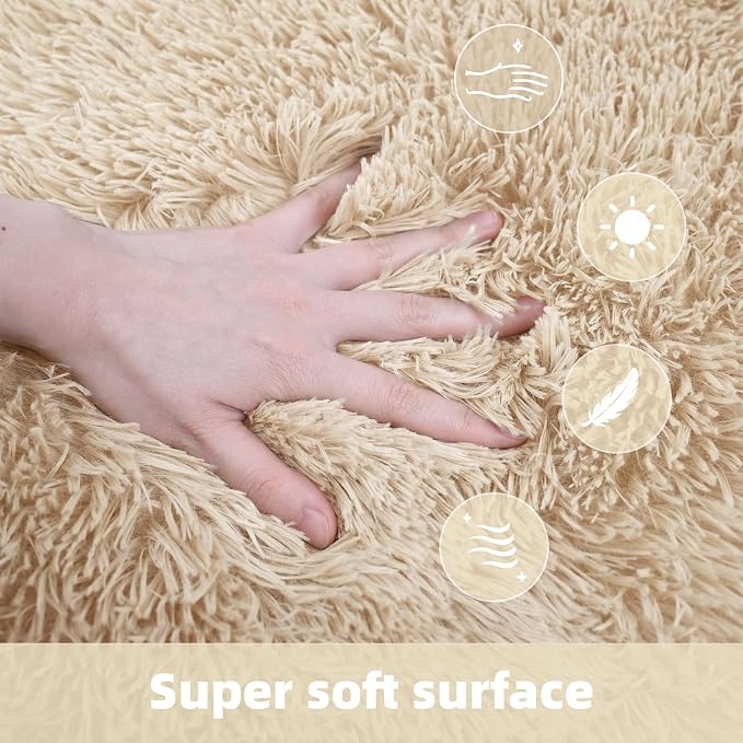 2x6 Solid Fluffy Camel Area Rug – Washable, Small Bedroom Runner Rug, Non-Slip - Image 3