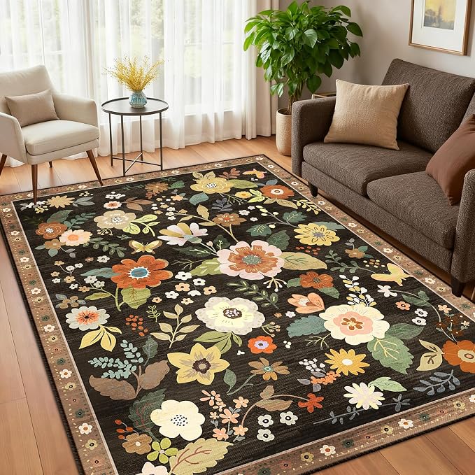 Floral 4x6 Area Rug Machine Washable Soft Print Boho Carpet Non Slip Doormat - Image 9