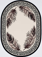 Light Beige Tan Black Greek Key Pattern Bordered Large Rugs - Image 5