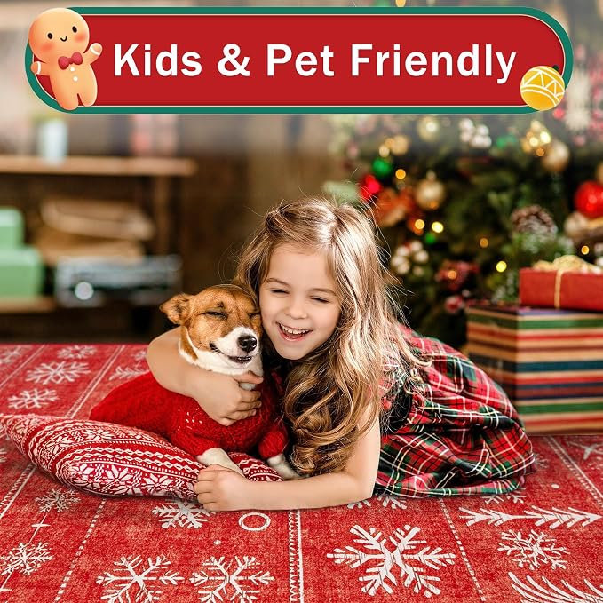 Christmas Area Rug 8x10 Living Room Rugs, Machine Washable Boho Christmas Tree - Image 4