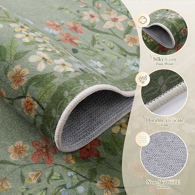 Wonnitar Washable 5x7 Area Rugs, Non-Shedding Living Room Throw Rug, Botanical - Image 3